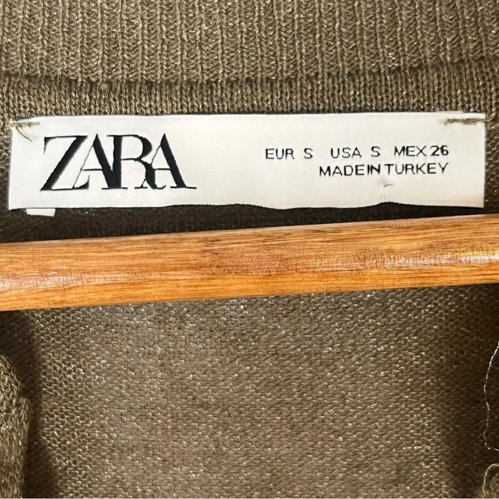 ZARA Linen Blend Oversized Shimmer Tunic Top Womens Small Olive Green Spring - Picture 7 of 12